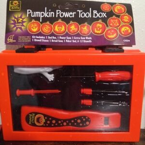 🎃 NWT Pumpkin Carving Power Tool Box 🎃 19pc Set~Power Saw w/ 2 Blades Stencils